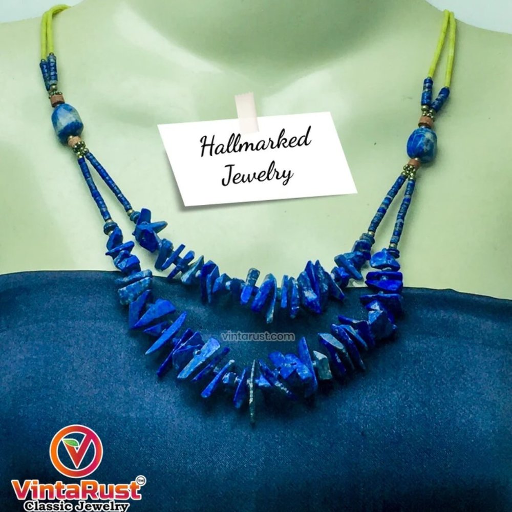 Vintage Lapis Lazuli Beaded Necklace: Tribal Two-Layer Jewelry